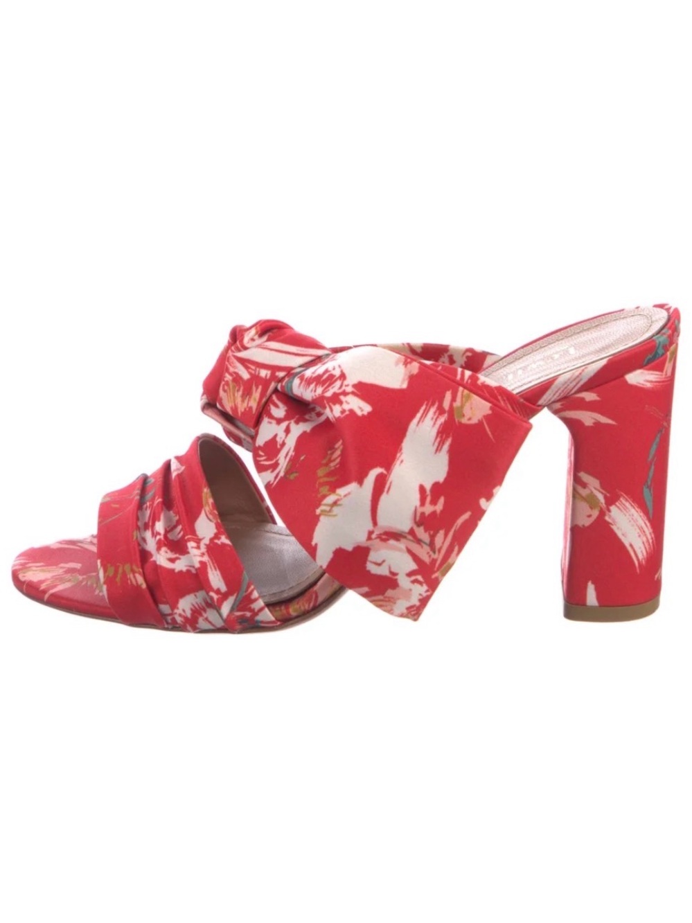 Lewit Red Floral Knot-Front Block Heel Sandals